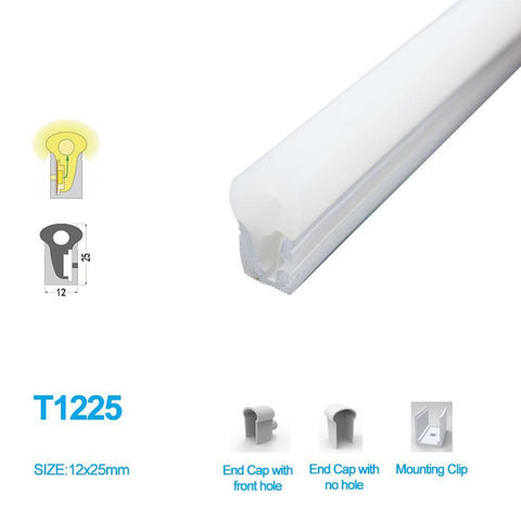 Image of 1M/5M/10M/20M  Pack of T1225 LED Neon Light Housing Kit with End Caps and Mounting Clips, Flexible Neon Channel Fit for 12mm Wide LED Strip Lights
