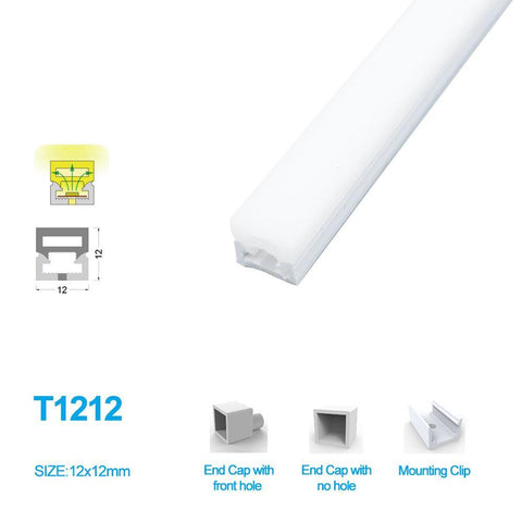 Image of 1M/5M/10M/20M Pack of  T1212 3 Sides Postive Lighting LED Neon Light Housing Kit with End Caps and Mounting Clips, Flexible Neon Channel Fit for 8mm Wide LED Strip Lights