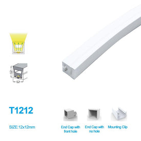 1M/5M/10M/20M Pack of  T1212  LED Neon Light Housing Kit with End Caps and Mounting Clips, Flexible Neon Channel Fit for 8mm Wide LED Strip Lights