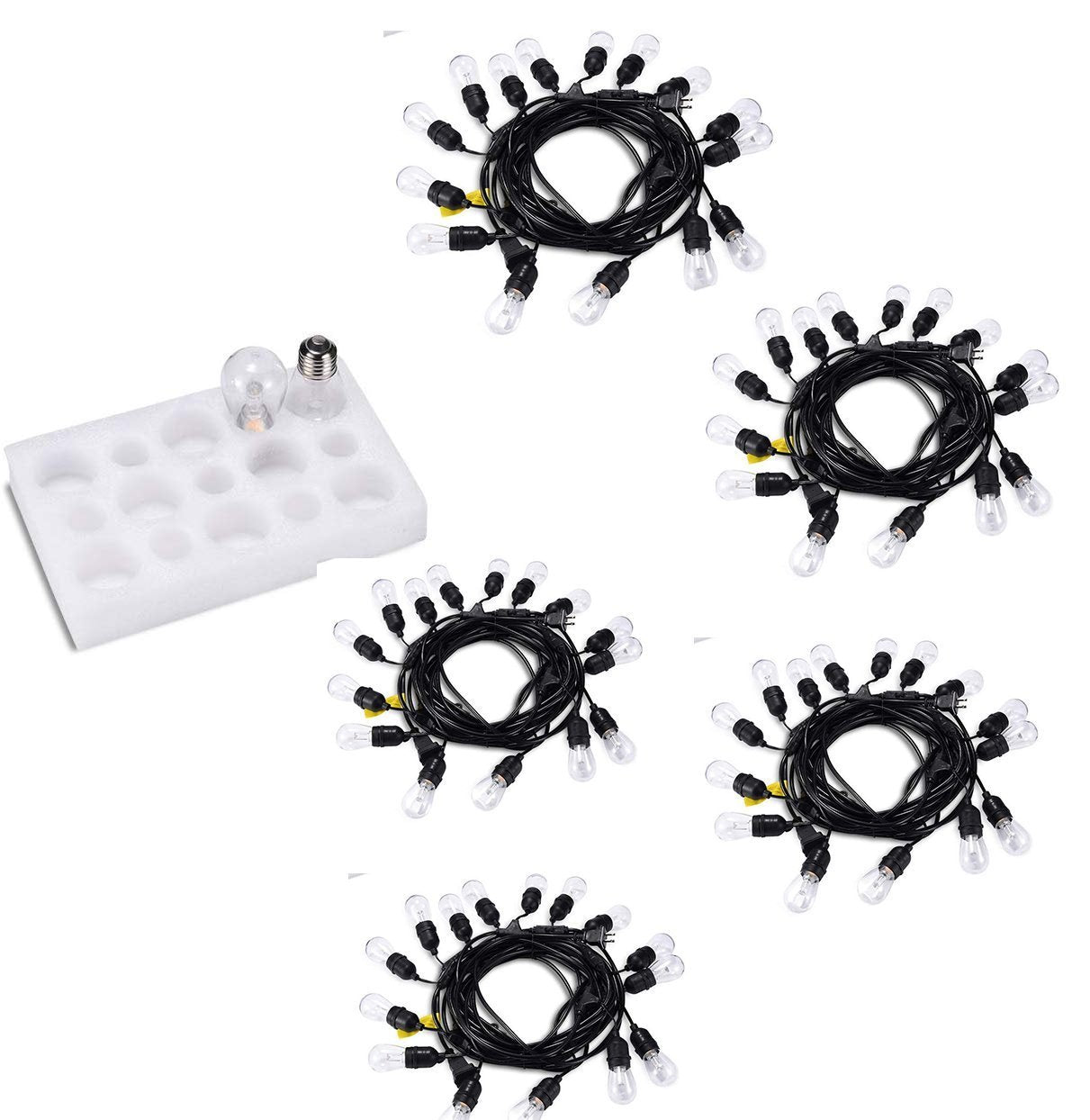 5-Pack Dimmable Waterproof LED Outdoor String Lights - Hanging, 2W Edison Bulbs - 48Ft Commercial Lights for Decor for Patio, Backyard, Garden, Bistro¨C S14 Black - Warm White,Blk(240ft)