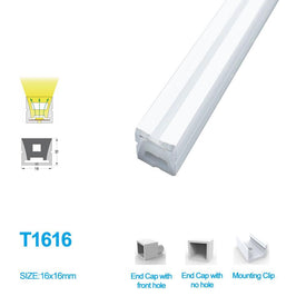 1M/5M/10M/20M Pack of T1616 LED Neon Light Housing Kit with End Caps and Mounting Clips, Flexible Neon Channel Fit for 10/12 Wide LED Strip Lights