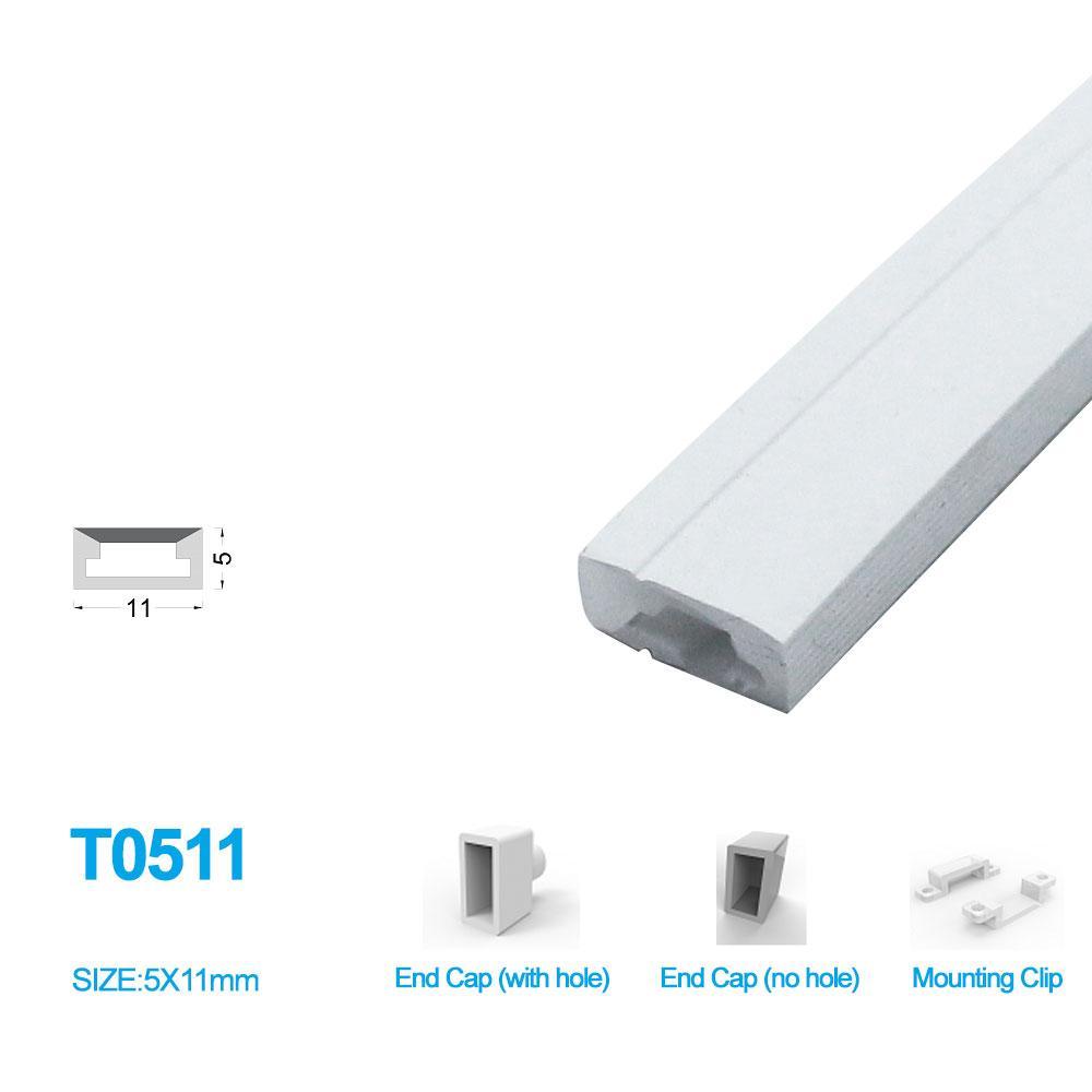 1M/5M/10M/20M  Pack of T0511 LED Neon Light Housing Kit with End Caps and Mounting Clips, Flexible Neon Channel Fit for 8mm Wide LED Strip Lights