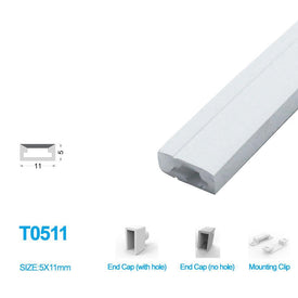 1M/5M/10M/20M  Pack of T0511 LED Neon Light Housing Kit with End Caps and Mounting Clips, Flexible Neon Channel Fit for 8mm Wide LED Strip Lights