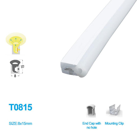 Image of 1M/5M/10M/20M  Pack of T0815 LED Neon Light Housing Kit with End Caps and Mounting Clips, Flexible Neon Channel Fit for 5mm Wide LED Strip Lights