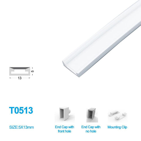 Image of 1M/5M/10M/20M  Pack of T0513 LED Neon Light Housing Kit with End Caps and Mounting Clips, Flexible Neon Channel Fit for 10mm Wide LED Strip Lights