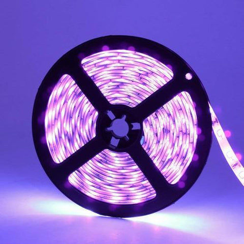 Image of 60W UV Black Light LED Strip, 16.4FT/5M 3528 600LEDs 395nm-405nm Waterproof IP65 Night Fishing Sterilization implicitly Party