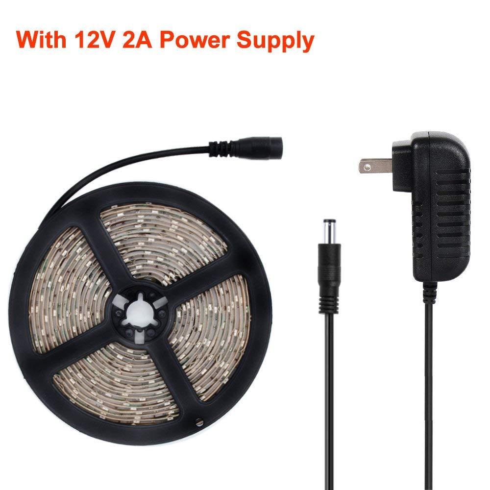 24 W 16.4FT/5M UV 3528 300LEDs 395nm-405nm Waterproof IP65 Night FishingLight LED Strip Sterilization implicitly Party with 12V 2A PowerSupply
