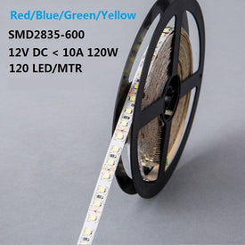 DC12V Red/Blue/Yellow/Green 84W 7A 5Meter (16.4Ft) SMD2835 600LEDs/Roll Color Rendering Index CRI80 Flexible LED Strips 1900LM/M 8mm Wide White PCB