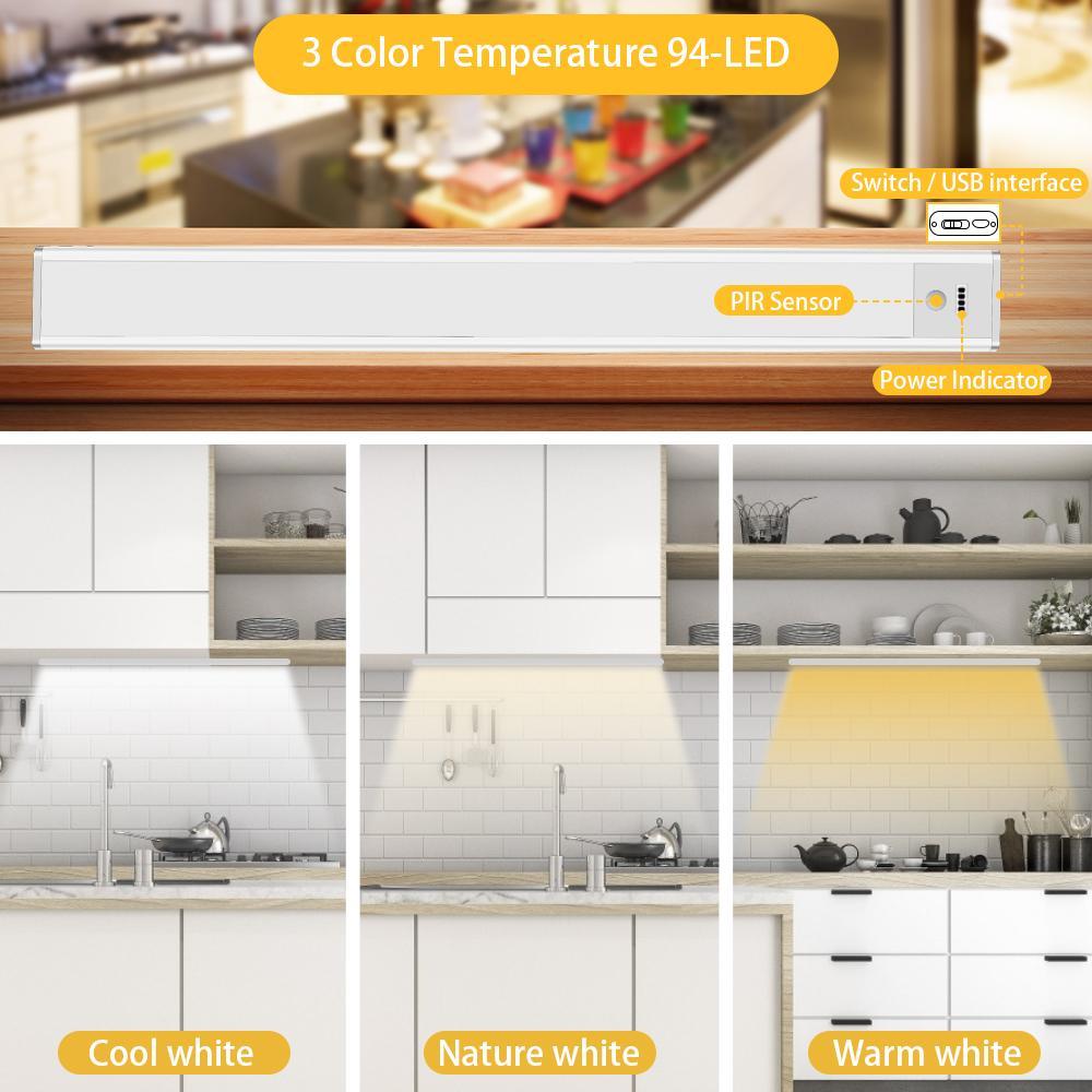 40cm (15.75'') Motion Sensor LED Under Cabinet Light, 1500mA Rechargeable Wireless Motion Nightlight Portable Magnetic Stick Up Night Light