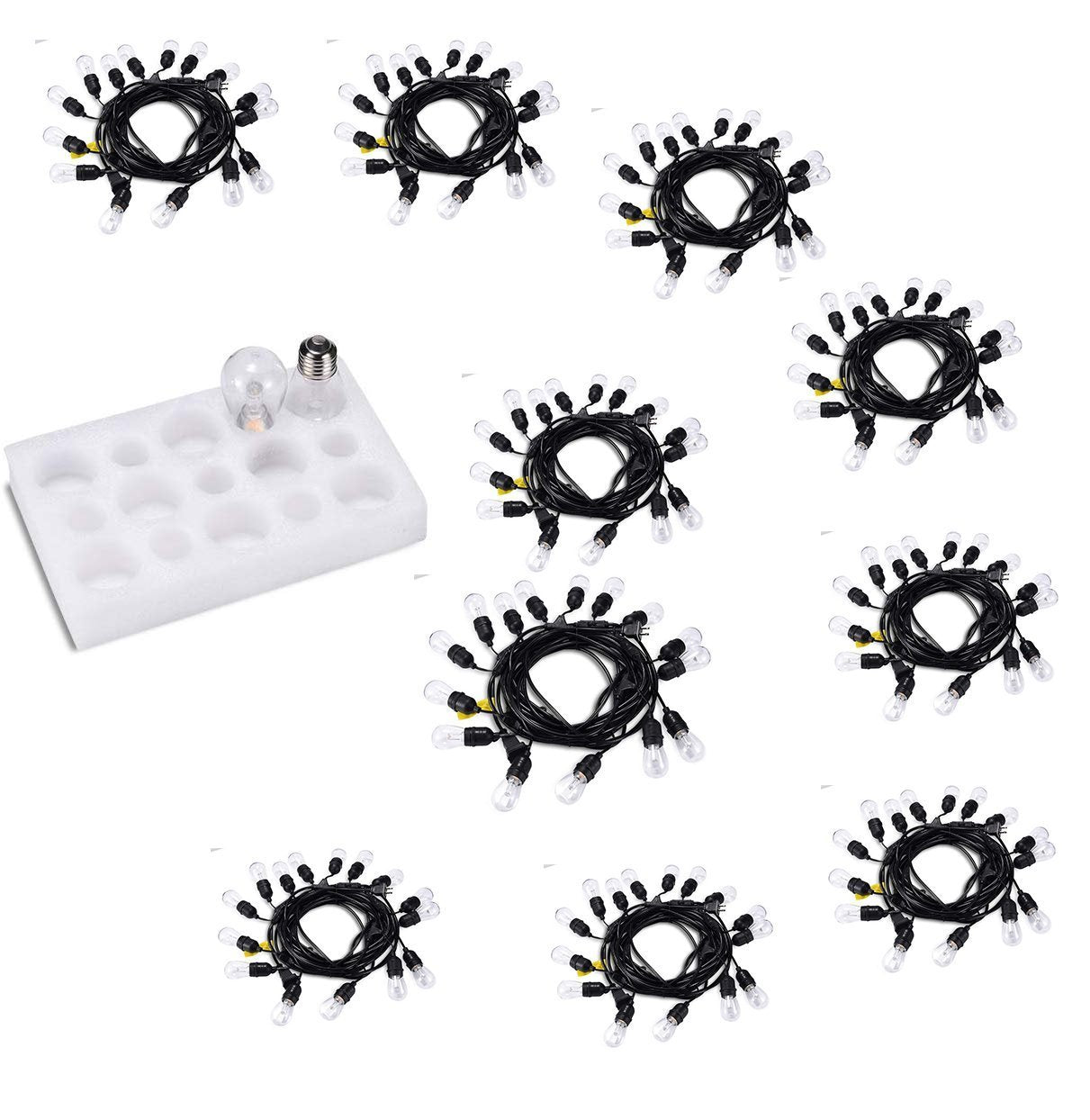 10-Pack Dimmable Waterproof LED Outdoor String Lights - Hanging, 2W Edison Bulbs - 48Ft Commercial Lights for Decor for Patio, Backyard, Garden, Bistro¨C S14 Black - Warm White,Blk(480ft)