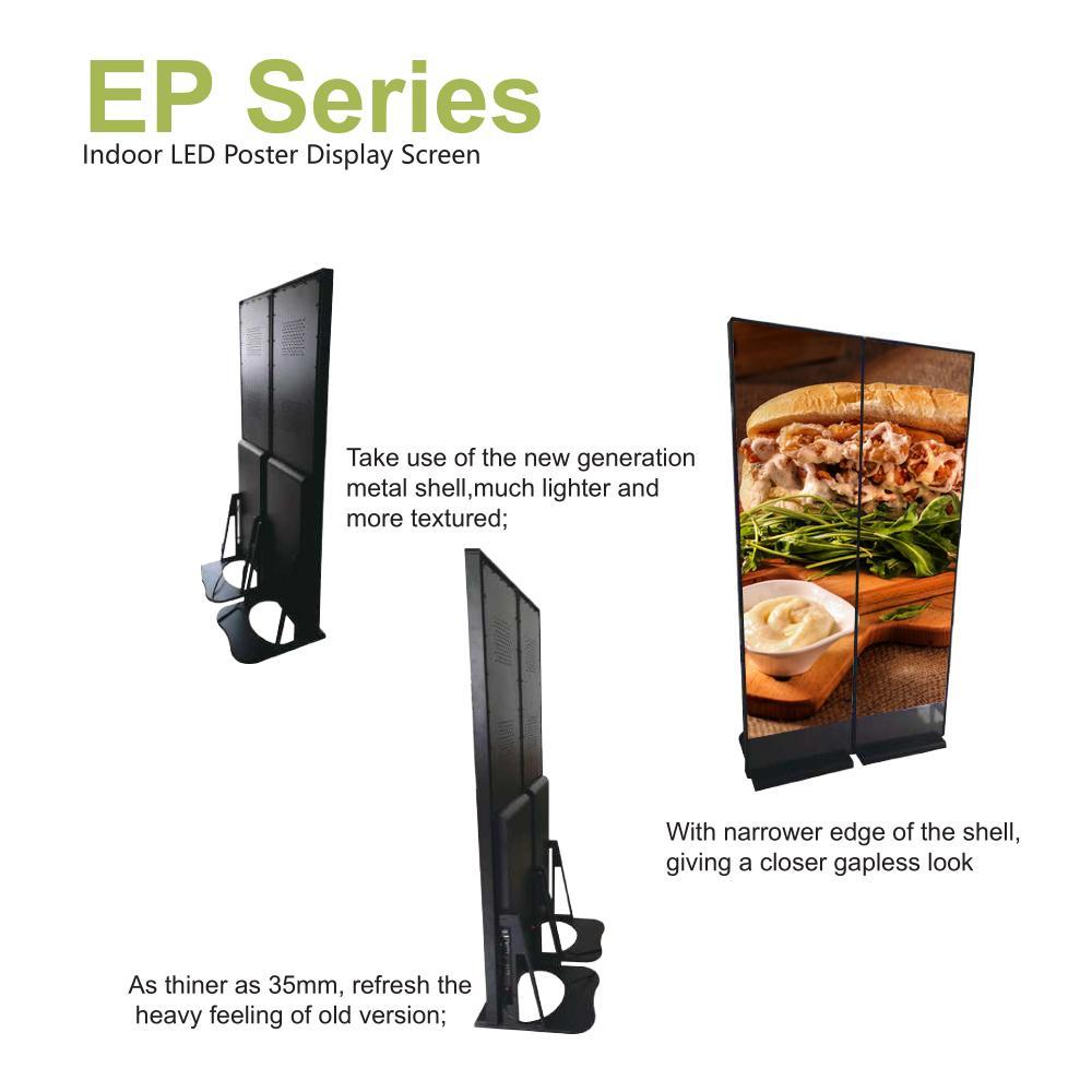 EP Series 480x1920mm Indoor LED Poster Display with Acrylic Protective Cover Front Surface in 1.86 | 2.0 | 2.5mm Pixel Pitch with 480x1920mm Slim Display Area
