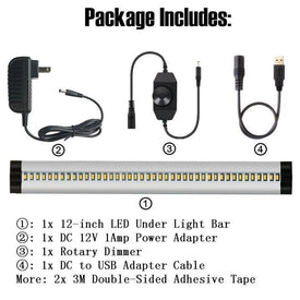 1 PACK 7mm Thick Silver Finish LED Under Cabinet Lighting Dimmable Kit CRI90 300LM SMD2835 12V 5W with Dimmer & Power Supply Included