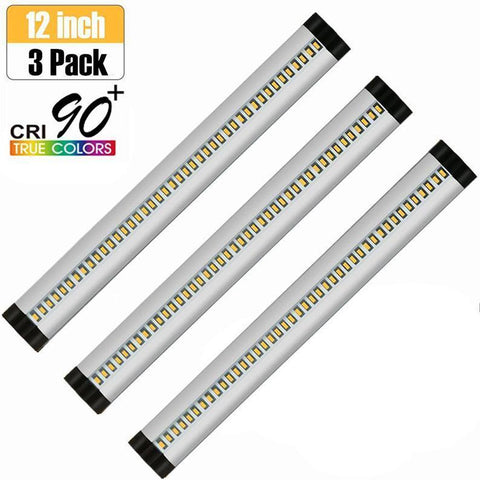 Image of 3pcs Pack Silver Finish LED Under Cabinet Lighting Kit Dimmable CRI90 Ultra Thin SMD2835 12V 15W 900 Lumens with Dimmer & Power Supply Included
