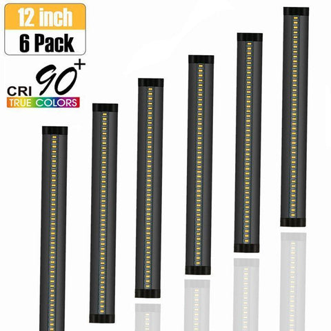 Image of 6 Pack 7mm Thick Black Finish LED Under Cabinet Lighting Kit Dimmable 1800LM CRI90 SMD2835 12V 30W with Dimmer & Power SUpply Included