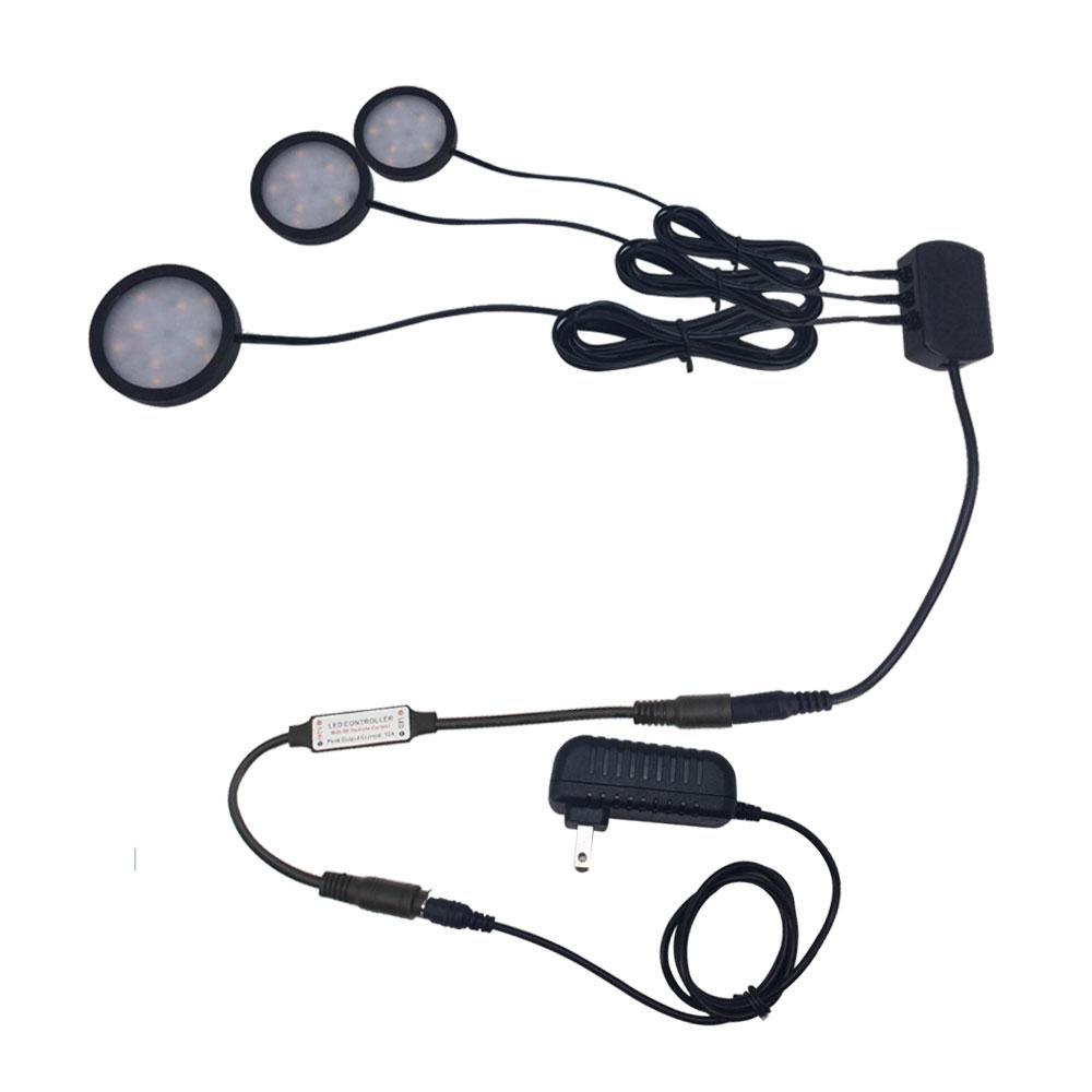 A-Series 3 Pack (3*2W) Dimmable CRI 90 Ultra Thin LED Under Cabinet Puck Lights With Dimmer & Power Adapter, All Accessories Included