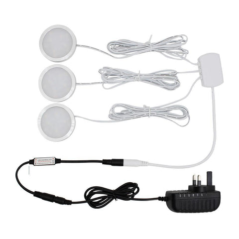 Image of A-Series 3 Pack (3*2W) Dimmable CRI 90 Ultra Thin LED Under Cabinet Puck Lights With Dimmer & Power Adapter,  All Accessories Included