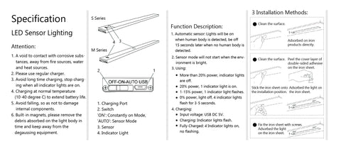 Image of 40cm (15.75'') Motion Sensor LED Under Cabinet Light, 1500mA Rechargeable Wireless Motion Nightlight Portable Magnetic Stick Up Night Light