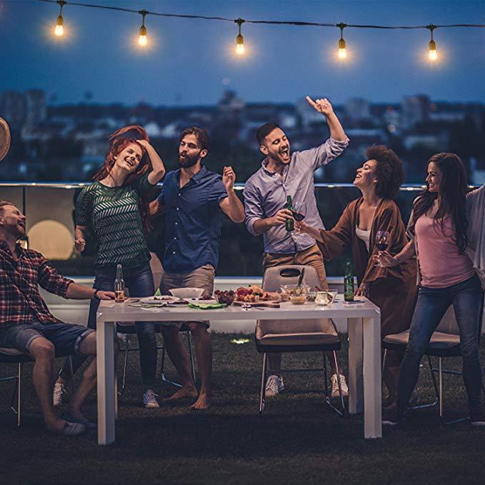 Dimmable Waterproof LED Outdoor String Lights - Hanging, 2W Edison Bulbs - 48Ft Commercial Lights for Decor for Patio, Backyard, Garden, Bistro¨C S14 Black - Warm White, with Dimmer, Complete Led String Lights Kit(48FT And  Dimmer)