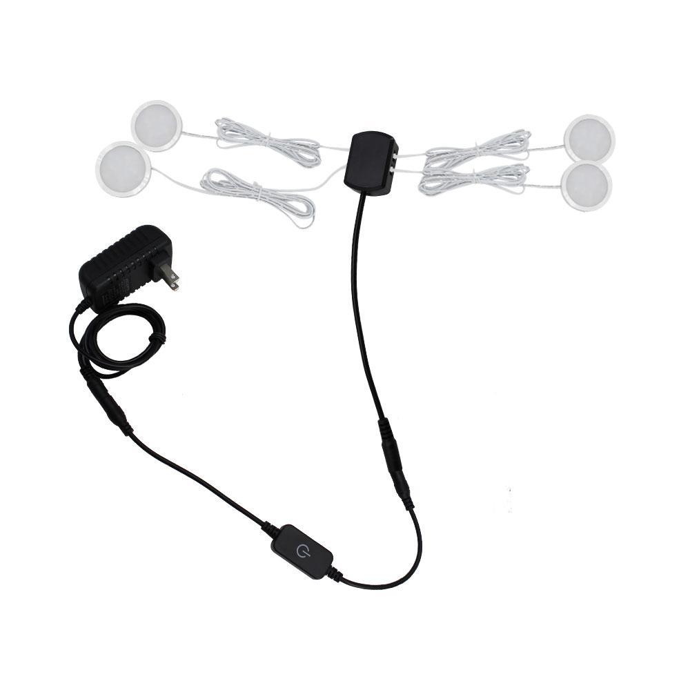 A-Series 4 Pack (4*2W) Dimmable CRI 90 Ultra Thin LED Under Cabinet Puck Lights With Dimmer & Power Adapter,All Accessories Included