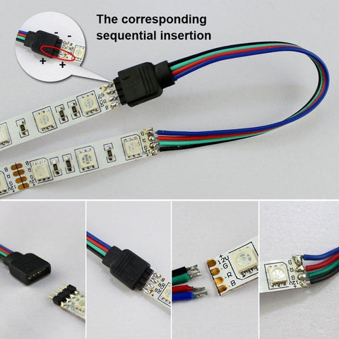 Image of 10pcs Pack RGB LED Light Strips Connector with 4Pin plug RGB LED Strip Connector Cable for SMD 5050/3528 RGB LED Strip light - 15cm/6 Inch