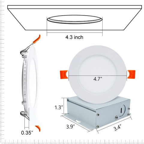 Image of 4Pack 4 Inch Ultra-Thin Recessed Ceiling Light 9W 650LM Dimmable LED Downlight Ceiling Light with Junction Box