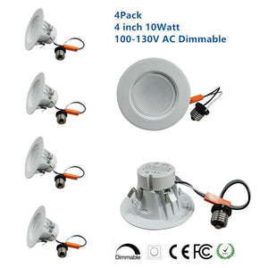 4Pack US Version 4 inch 100-130V AC Dimmable LED Retrofit Downlight Pot Light for Can Fixtures 10W 900LM 90 Degree Beam Angle 75 Watt Equivalent