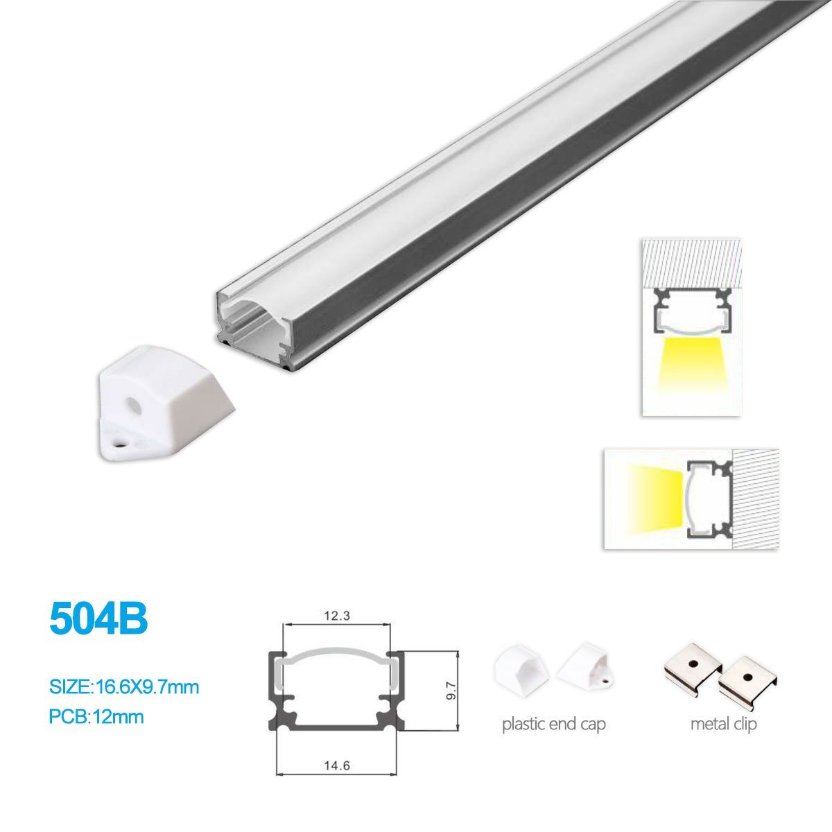 5/10/25/50 Pack 14.6MM*9.7MM LED Aluminum Profile for LED Rigid Strip Lighting with Ceiling or Wall Mounting