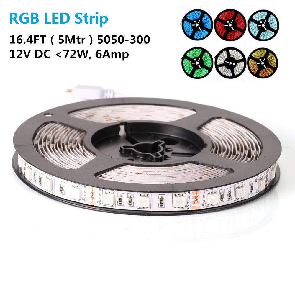 SMD5050-300 RGB Color Changing High Density Tri-ChipFlexible LED Strips 60 LEDs Per Meter 10mm Width