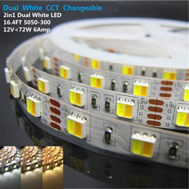 12VDC SMD5050-300-PWW 2 in 1 Dual White Color Temp-Adjustable Flexible LED Strip Light 60 LEDs Per Meter