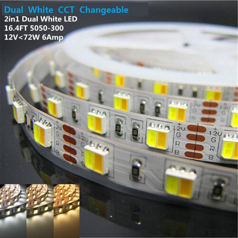 Image of 12VDC SMD5050-300-PWW 2 in 1 Dual White Color Temp-Adjustable Flexible LED Strip Light 60 LEDs Per Meter