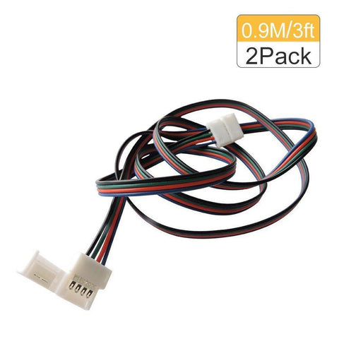 2 Pack Solderless Jumper Snap Down 4Conductor LED Strip Connectors for 10mm Wide SMD5050 RGB Color Flex LED Strips