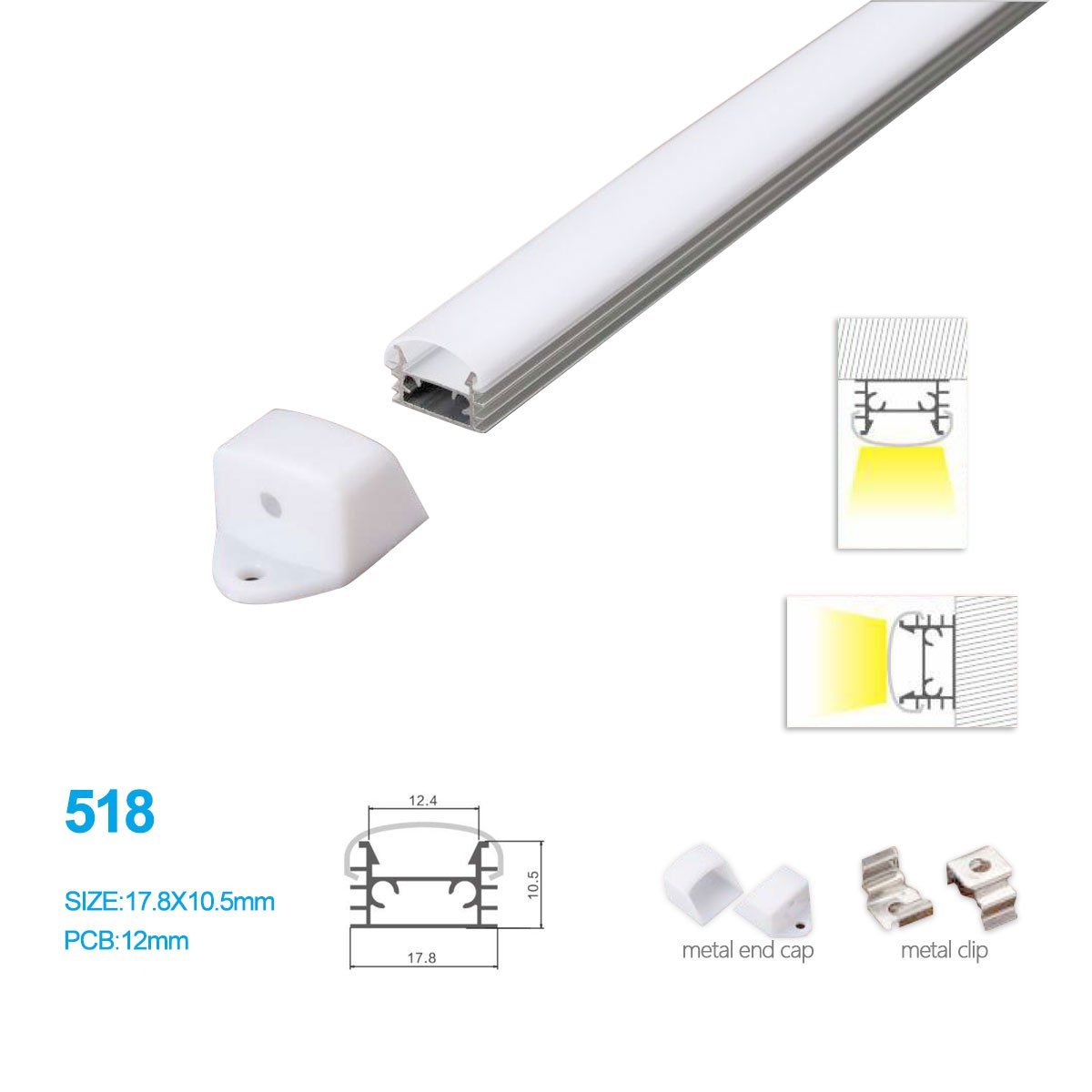 5/10/25/50 Pack 17.8MM*10.5MM LED Aluminum Profile Surface Mounting for LED Rigid Strip Lighting System