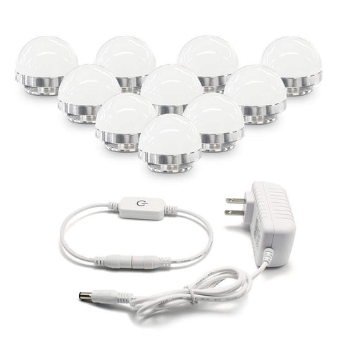 Image of Hollywood Style Vanity Mirror Lights, 10 Vanity Makeup LED Light Bulbs in Small Size with Dimmable Touch Sensor for Makeup Mirror