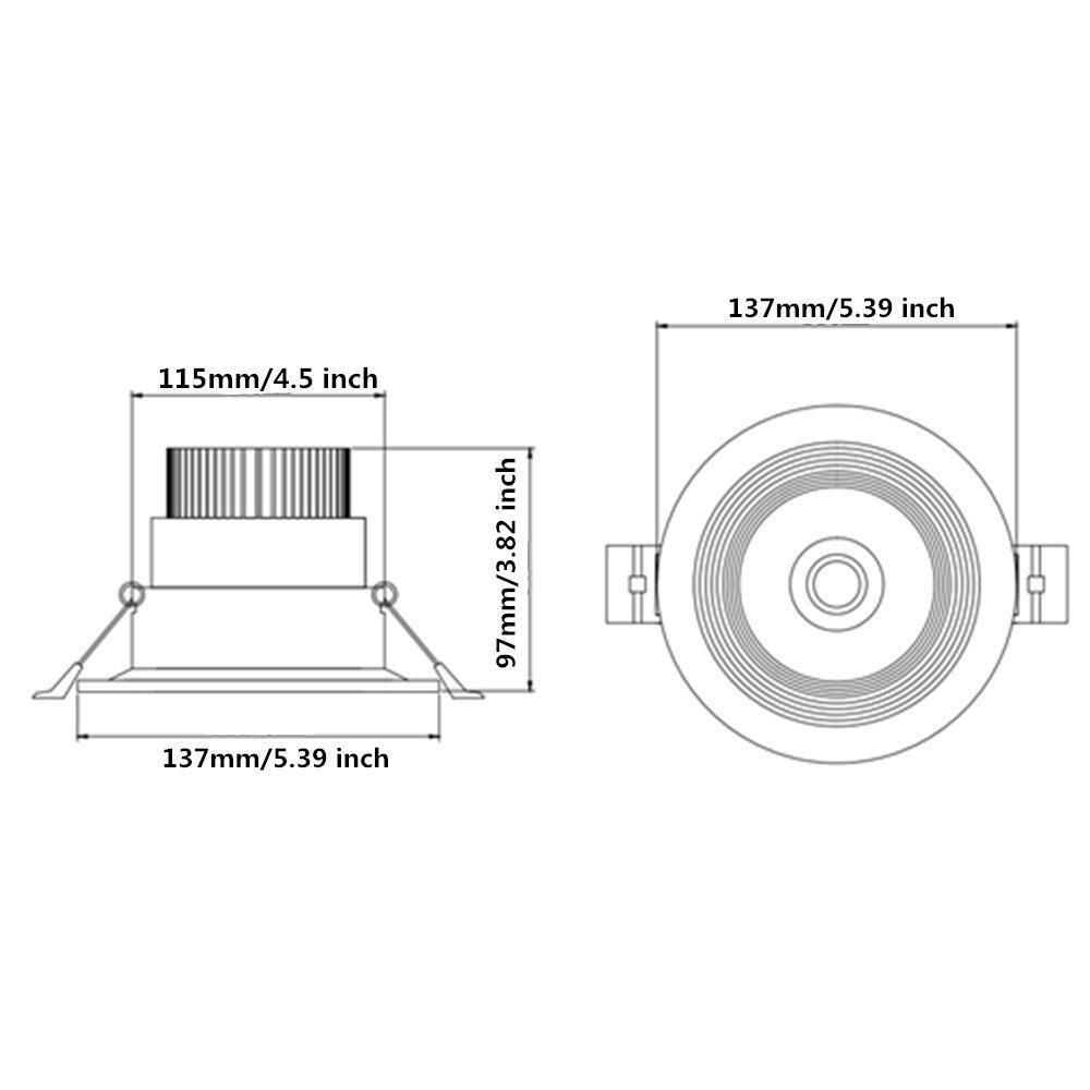 LED Downlight 16W Dimmable CRI80 COB Directional Recessed Ceiling Light Cut-out 4.5in (115mm) 60 Beam Angle 120W Halogen Bulbs Equivalent