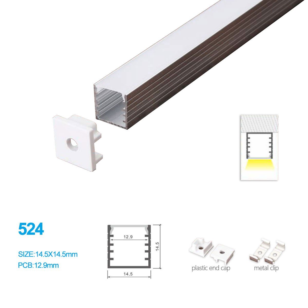 5/10/25/50 Pack 14.5MM*14.5MM Surface Mounted LED Aluminum Profile with Flat Cover for LED Rigid Strip Lighting System