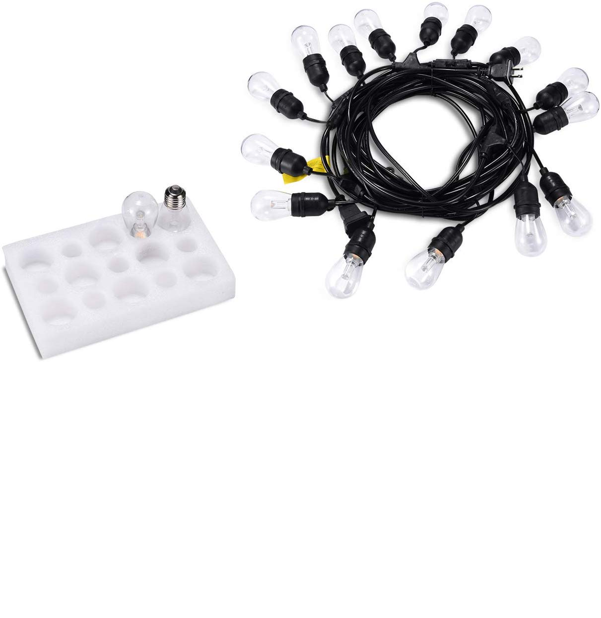 1Pack - Dimmable Waterproof LED Outdoor String Lights - Hanging, 2W Edison Bulbs - 48Ft Commercial Lights for Decor for Patio, Backyard, Garden, Bistro¨C S14 Black - Warm White