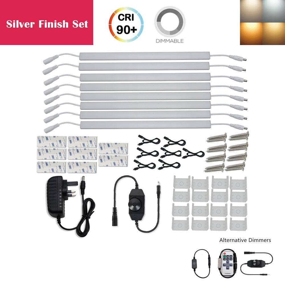 C-Series 8 Pack (8*3W) Dimmable CRI 90 Ultra Thin 12inch Linkable Linear LED Under Cabinet Lights  with Dimmer & Power Adapter