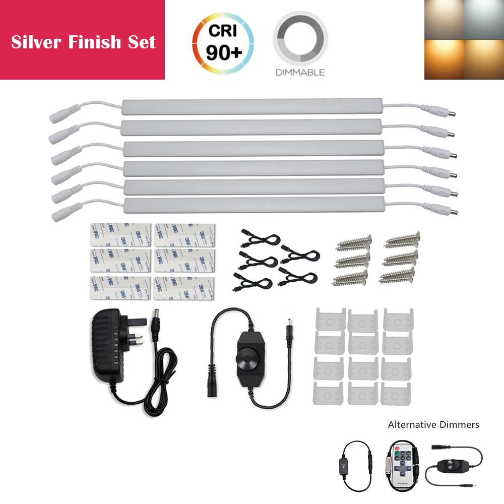 C-Series 6 Pack (6*3W) Dimmable CRI 90 Ultra Thin 12inch Linkable Linear LED Under Cabinet Lights  with Dimmer & Power Adapter