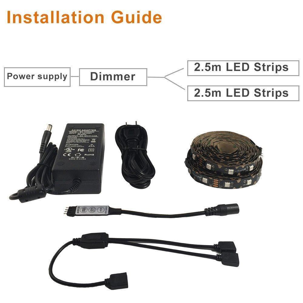 INSTALLATION TIME SAVING, S-Shape Bias Lighting for HDTV -3.3ft/1M and 6.6ft/2M RGB LED Backlight Strip 12V Powered Bendable Strip Kit for Flat Screen TV LCD, Desktop Monitors. No Need to Cut.