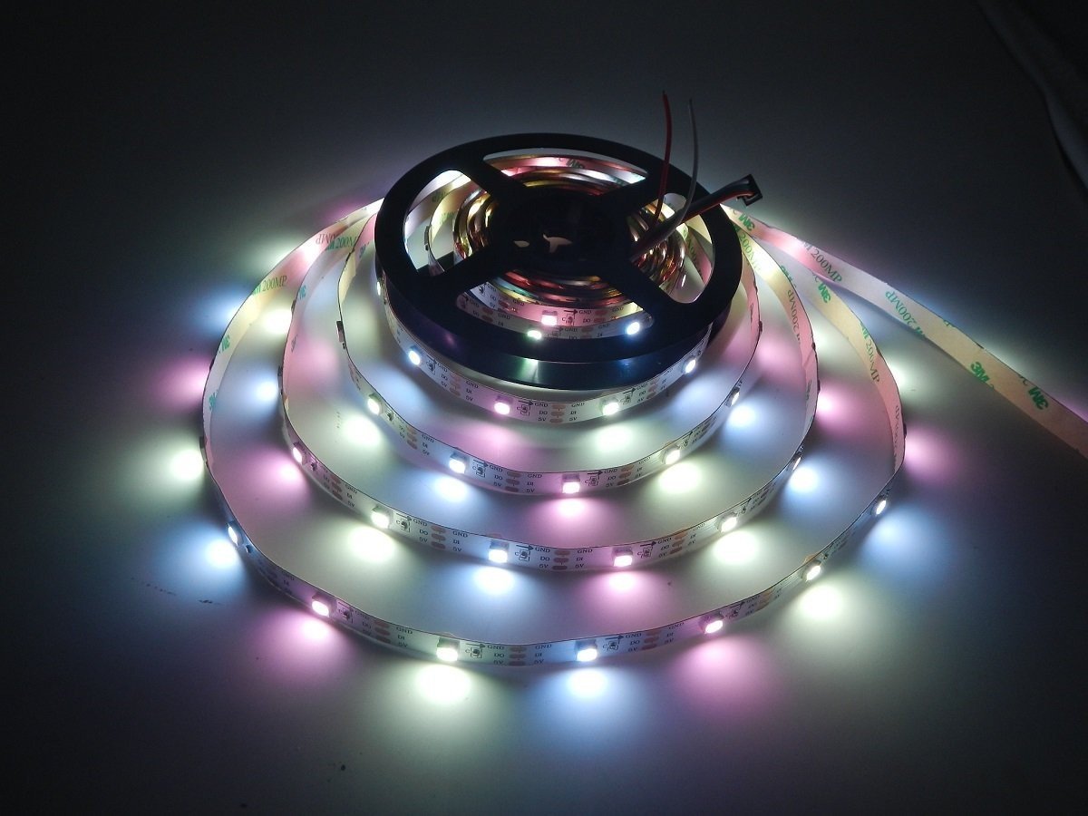 DC 5V SK6812 Individually Addressable LED Strip Light 5050 RGBW 16.4 Feet (500cm) 30LED/Meter LED Pixel Flexible Tape White PCB