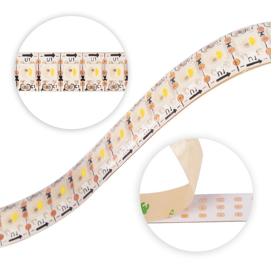 DC 5V SK6812 Individually Addressable LED Strip Light 5050 RGBW 6.6 Feet (200cm) 144LED/Meter LED Pixel Flexible Tape White PCB