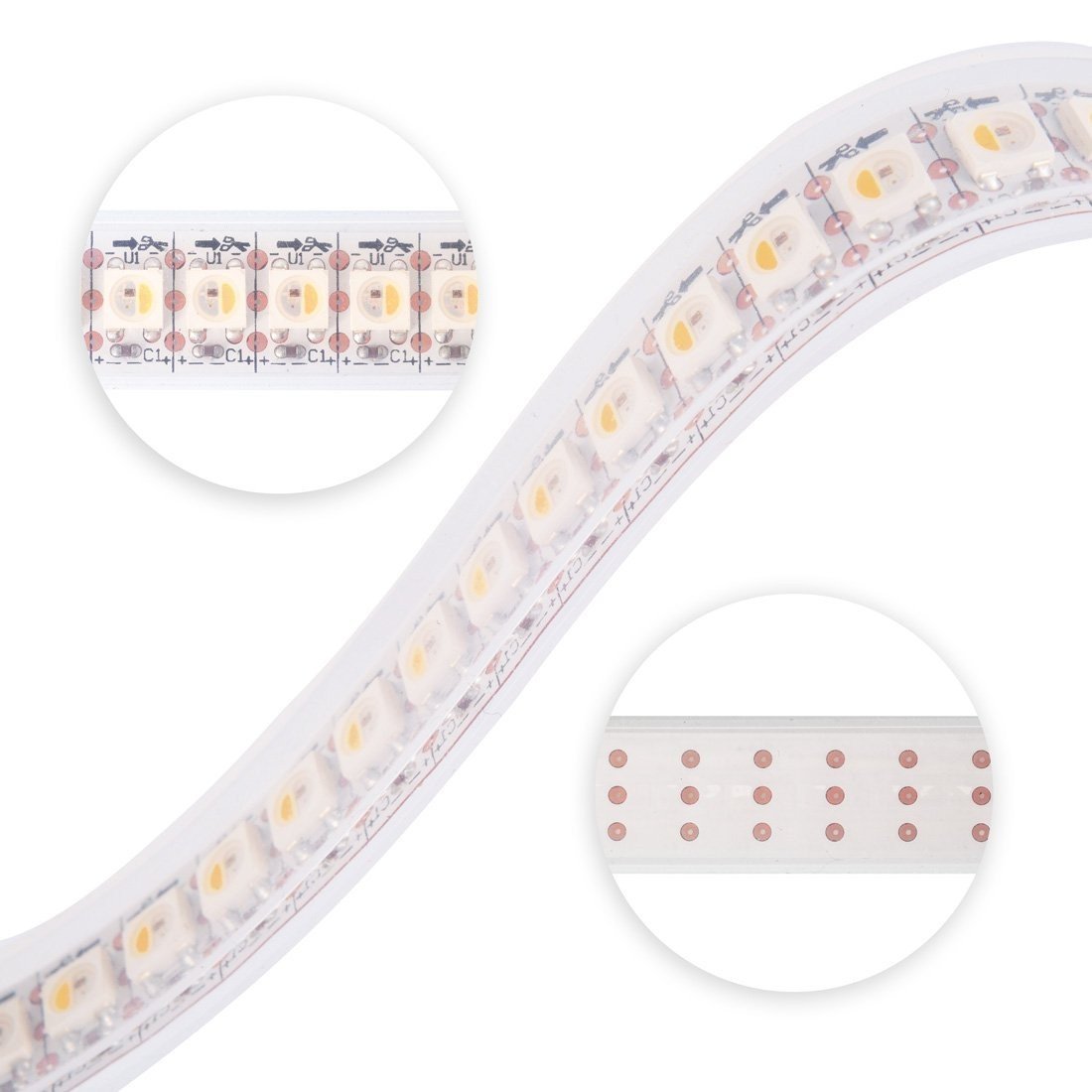 DC 5V SK6812 Individually Addressable LED Strip Light 5050 RGBW 6.6 Feet (200cm) 144LED/Meter LED Pixel Flexible Tape White PCB