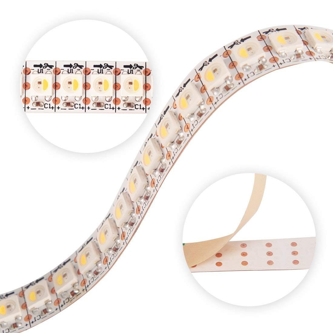 DC 5V SK6812 Individually Addressable LED Strip Light 5050 RGBW 6.6 Feet (200cm) 144LED/Meter LED Pixel Flexible Tape White PCB