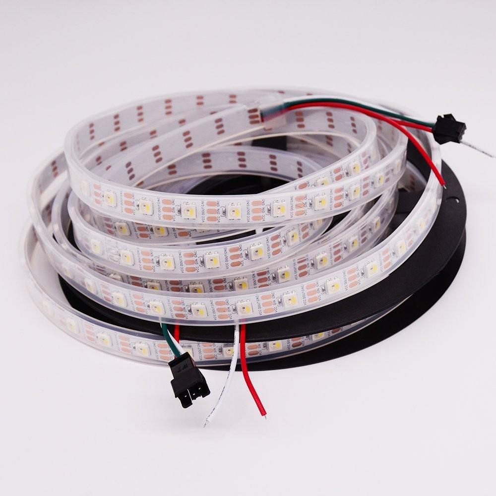 DC 5V SK6812 Individually Addressable LED Strip Light 5050 RGBW 16.4 Feet (500cm) 60LED/Meter LED Pixel Flexible Tape White PCB