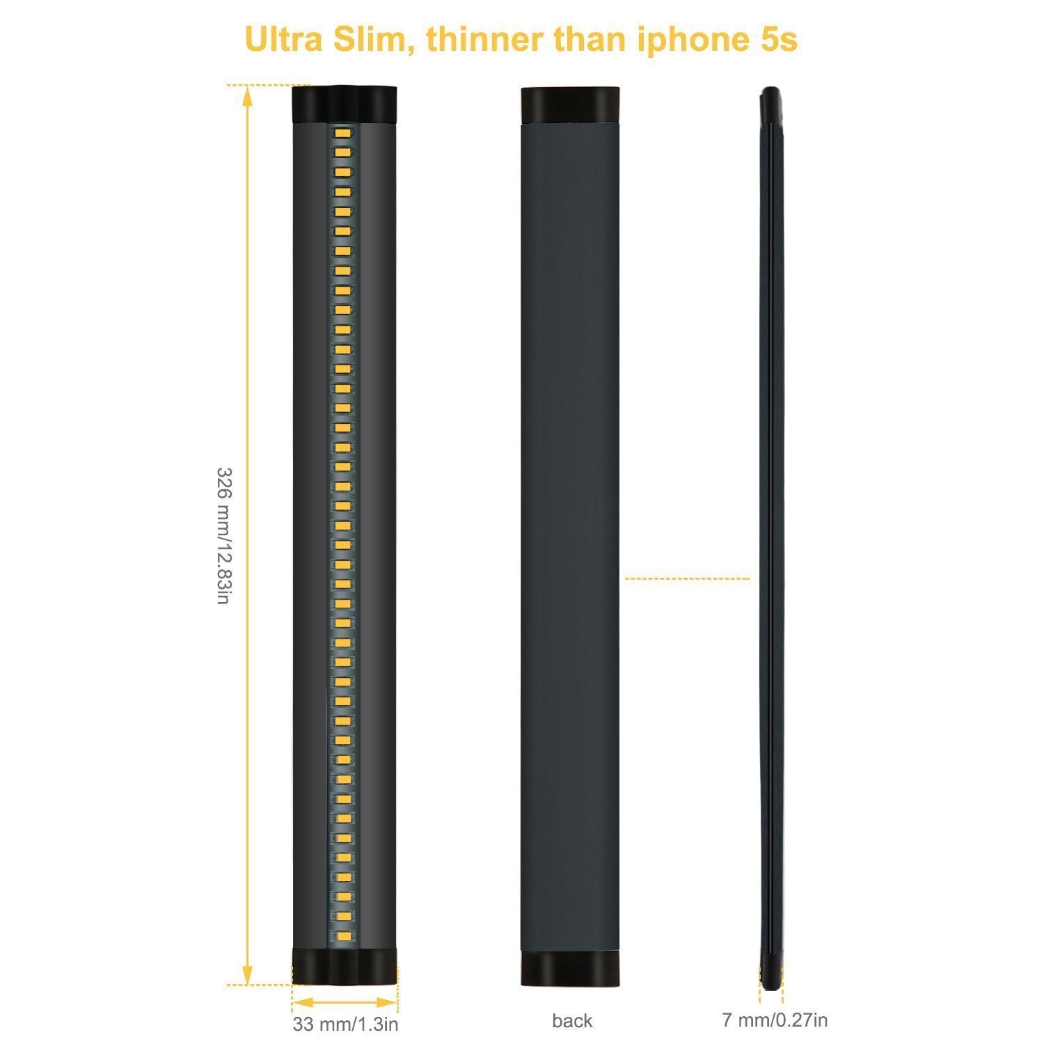 12inch CRI90 SMD2835 5W 300LM Dimmable LED Under Cabinet Light DC 5V / 12V Black & Silver Finish Color Ultra Thin Stick On Under Counter Lighting