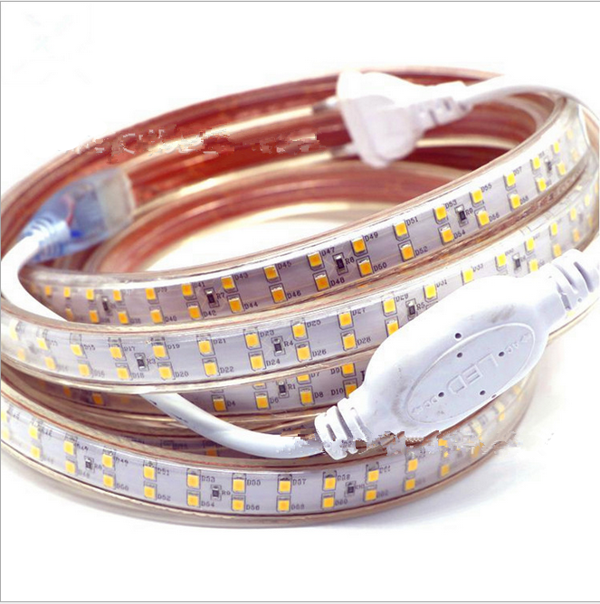 AC 110V / 220V SMD2835 High Voltage Flat Strip Light 180 LEDs Per Meter Double Row with the power plug