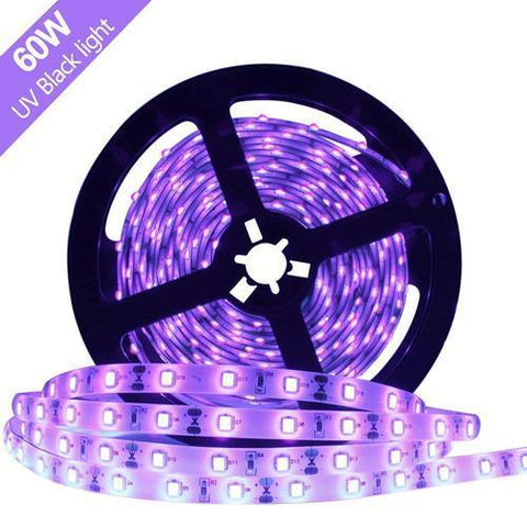Image of 60W UV Black Light LED Strip, 16.4FT/5M 3528 600LEDs 395nm-405nm Waterproof IP65 Night Fishing Sterilization implicitly Party