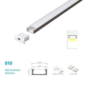 5/10/25/50 Pack 15.5MM*5.9MM Surface Mounted LED Aluminum Profile with Flat over，End Caps and Mounting Clips for LED Rigid Strip Lighting System