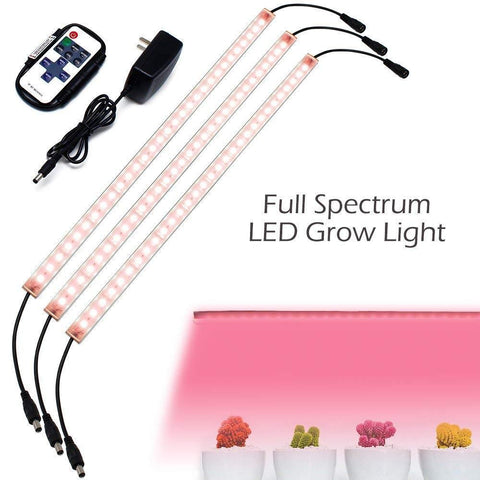 Image of Hard LED Grow Light Strip with Full Spectrum LEDs, 36W IP65 Waterproof Dimmable LED Plant Grow Light Bar for Germination, Growth and Flowering, with 12V/3A Power Supply, Set of 3, All in Kit