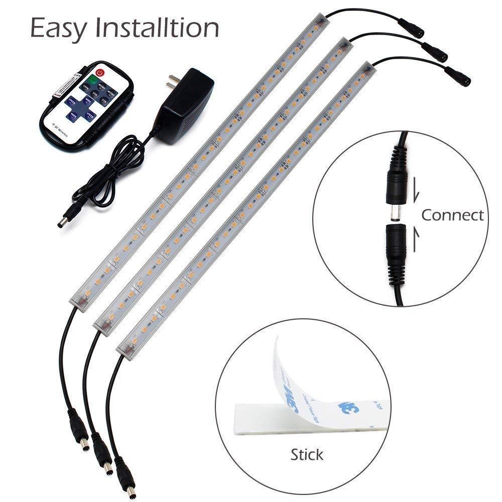 Hard LED Grow Light Strip with Full Spectrum LEDs, 36W IP65 Waterproof Dimmable LED Plant Grow Light Bar for Germination, Growth and Flowering, with 12V/3A Power Supply, Set of 3, All in Kit